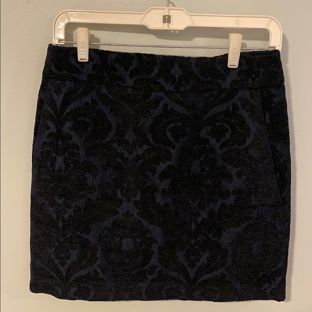 LOFT Black and Blue Patterned Mini Skirt